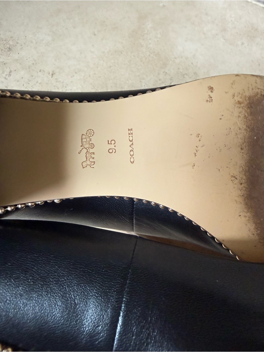 Coach Black Pointed Low Block Heel Pumps with Gold Stud Trim - Picture 9 of 16